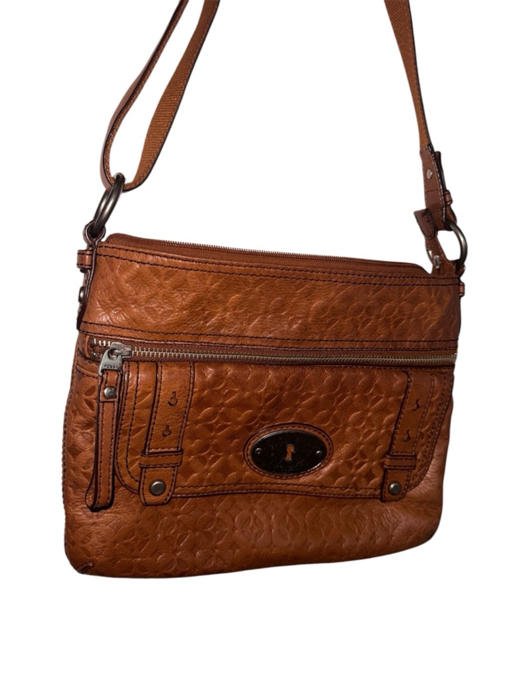 CLOSING SALE Fossil Retro Maddox Satchel Crossbody Embossed Leather